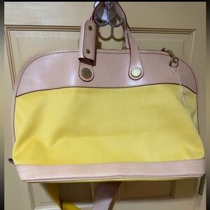 Dooney and Bourke, yellow canvas, leather travel bag